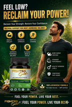 Advertisement for Fighter Gold supplement with a man and product on a natural background