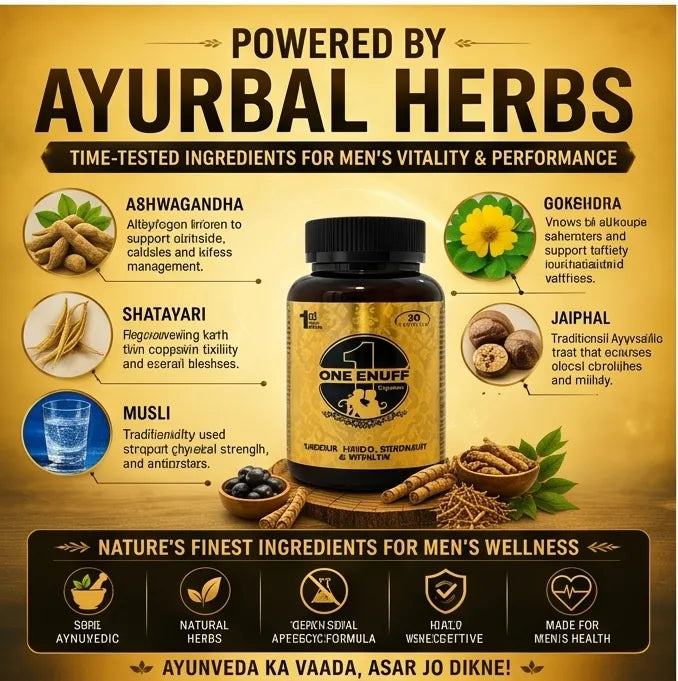 One Enuff Capsules – Advanced Ayurvedic Formula with Swarn Bhasma for Men's Vigour, Libido, Strength & Vitality (30 Capsules)