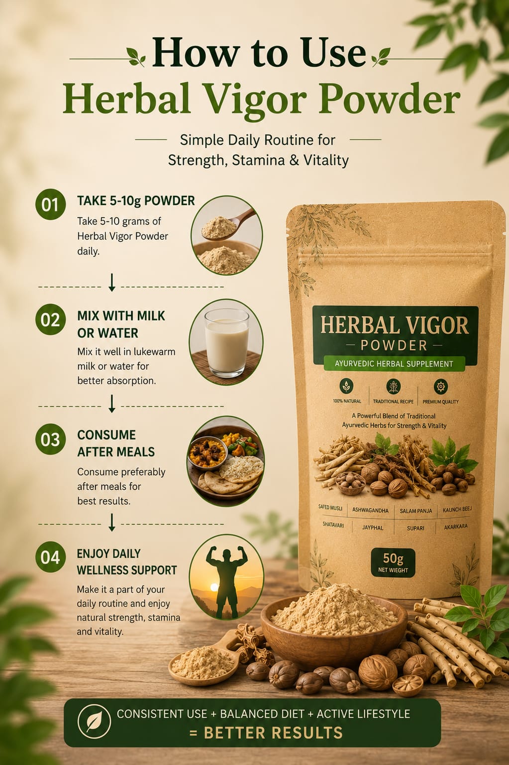 Herbal Vigor Powder – Ayurvedic Strength & Vitality Formula